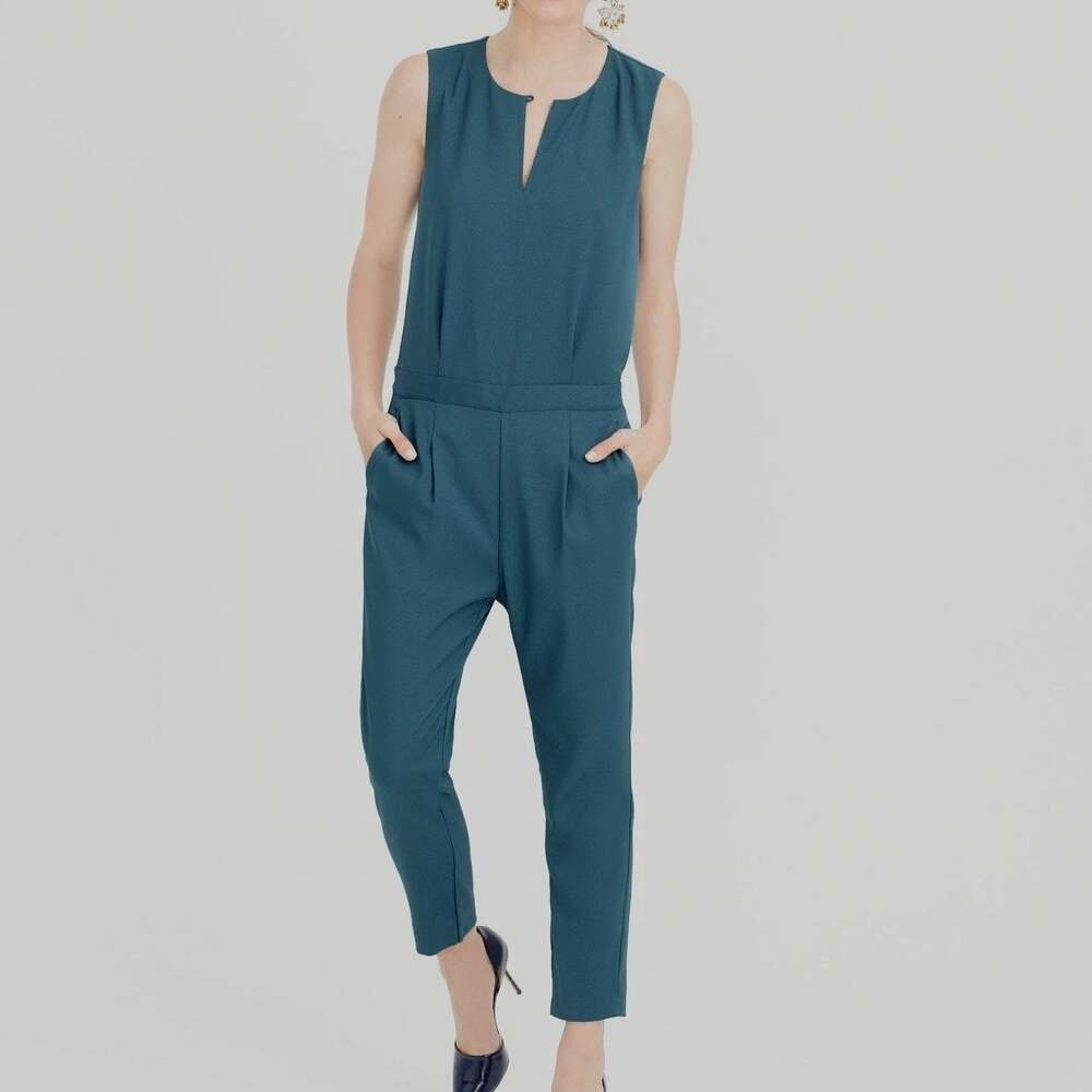 J. Crew Size 4 Teal Keyhole Jumpsuit Cropped Green Sleeveless HAS POCKETS